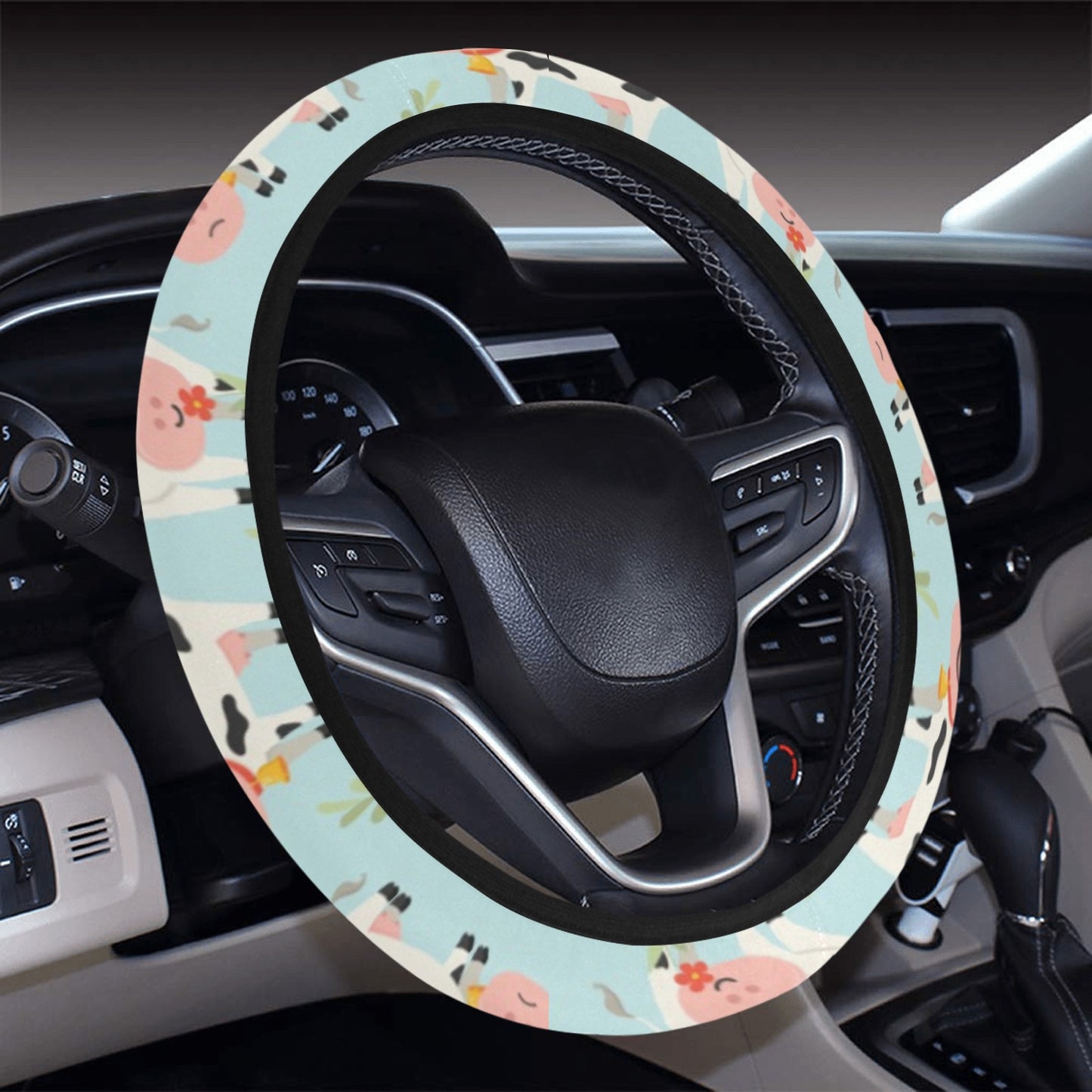 Cattle Print Design LKS403 Steering Wheel Cover with Elastic Edge