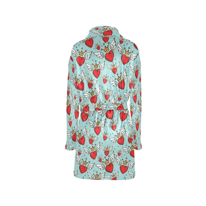 Angel Wings Heart Pattern Print Design 02 Women's Fleece Robe