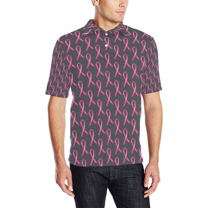Breast Cancer Awareness Pattern Men Polo Shirt