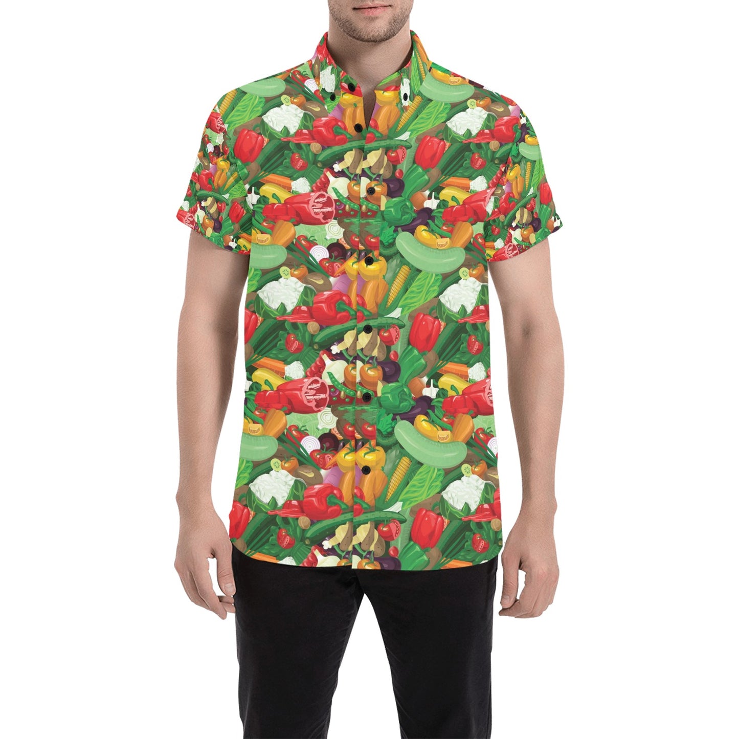 Salad Mix Vegetableprint Design LKS301 Men Short Sleeve Button Up Shirt