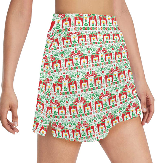 Swedish Dala Style Pattern 17" Golf & Pickleball Skort with Pockets