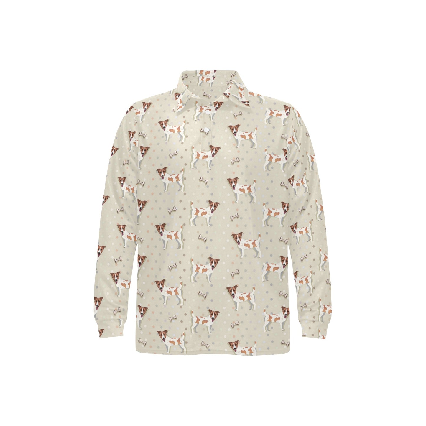 Russell Terriers With Bone Print Design LKS302 Long Sleeve Polo Shirt For Men's