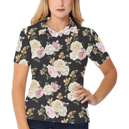 Rose Pattern Print Design A01 Women's Polo Shirt