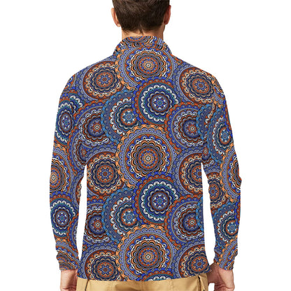 Mandala Boho Chic Design Print Long Sleeve Polo Shirt For Men's