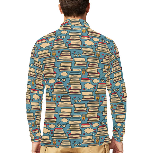 Book Pattern Print Design 03 Long Sleeve Polo Shirt For Men's