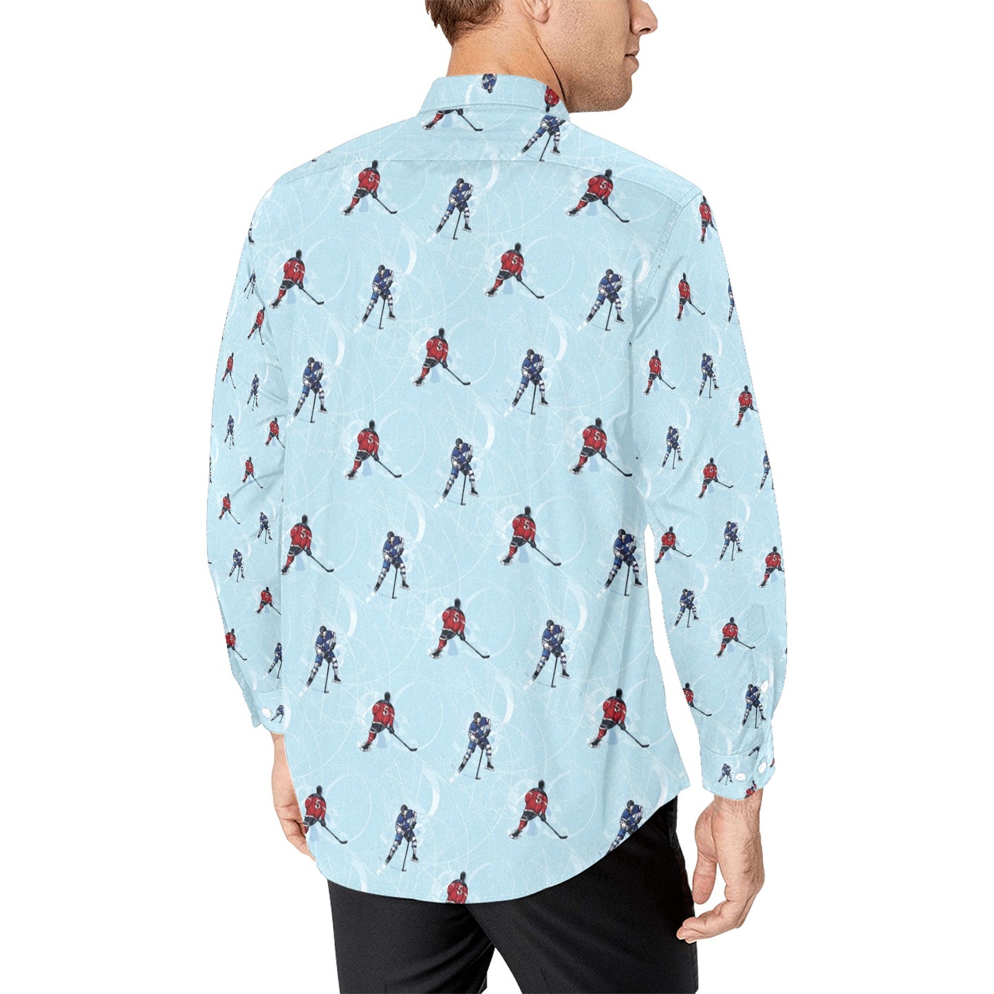 Hockey Player Print Design LKS302 Men's Long Sleeve Dress Shirt