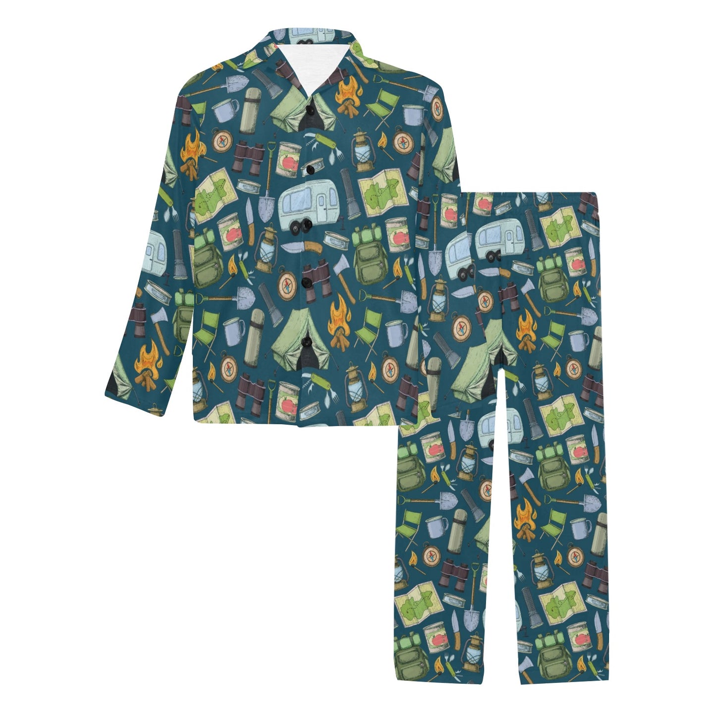 Camping Pattern Print Design 02 Men's Long Pajama Set