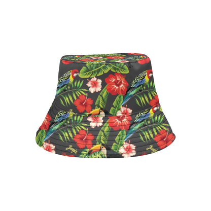 Hibiscus Red With Parrotprint Design LKS303 Unisex Bucket Hat