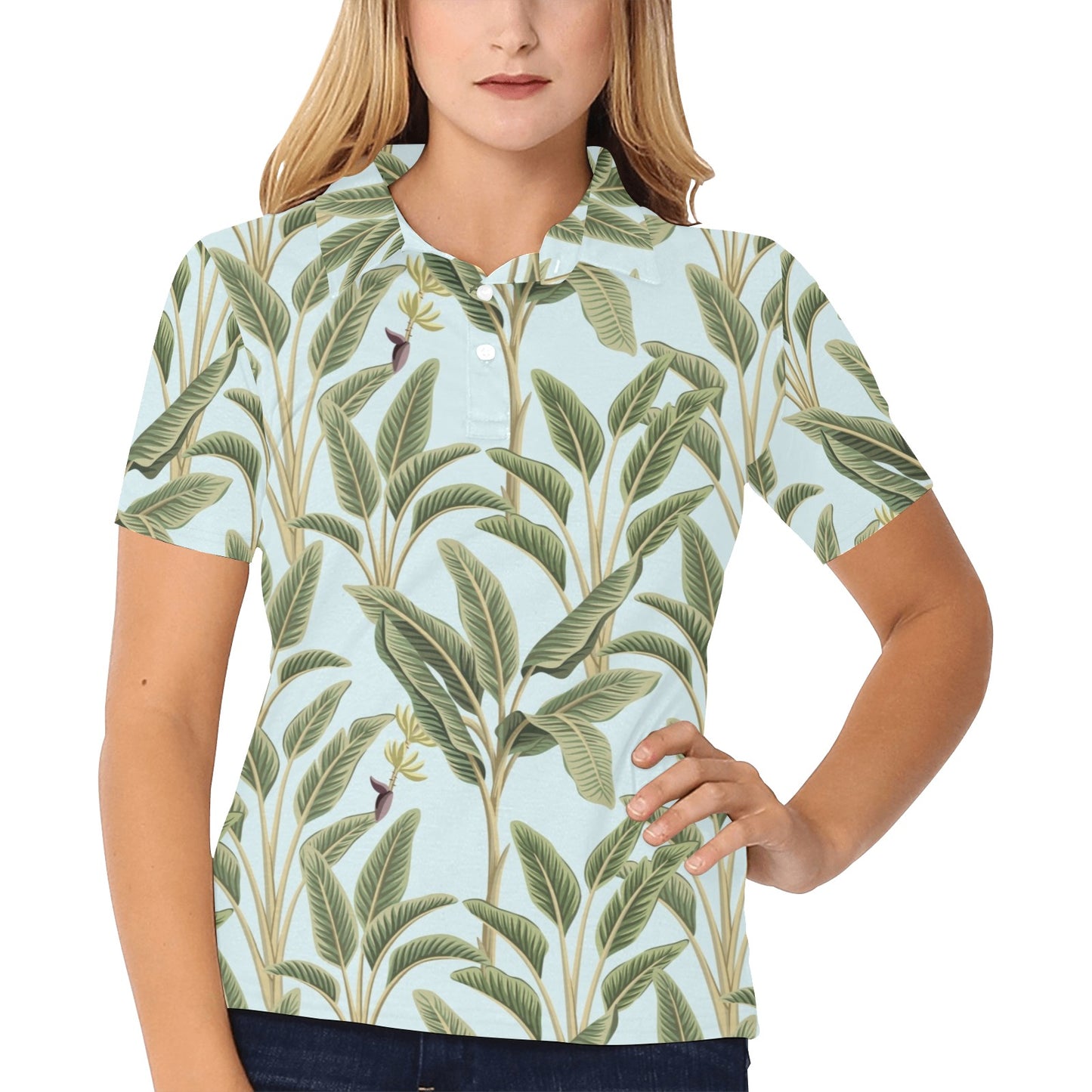 Banana Leaf Pattern Print Design BL03 Women's Polo Shirt