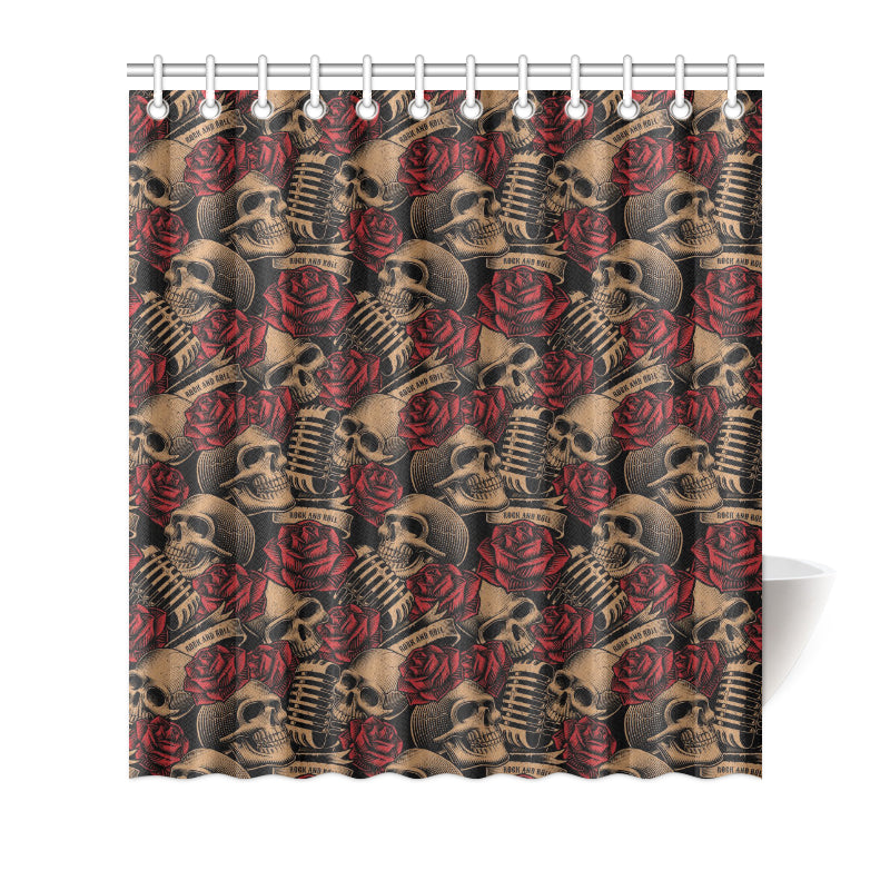Microphone Skull Rose Pattern Print Design 02 Shower Curtain