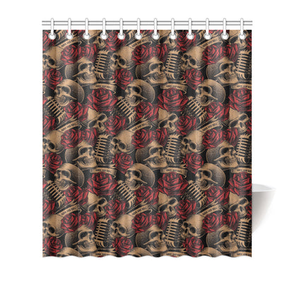 Microphone Skull Rose Pattern Print Design 02 Shower Curtain