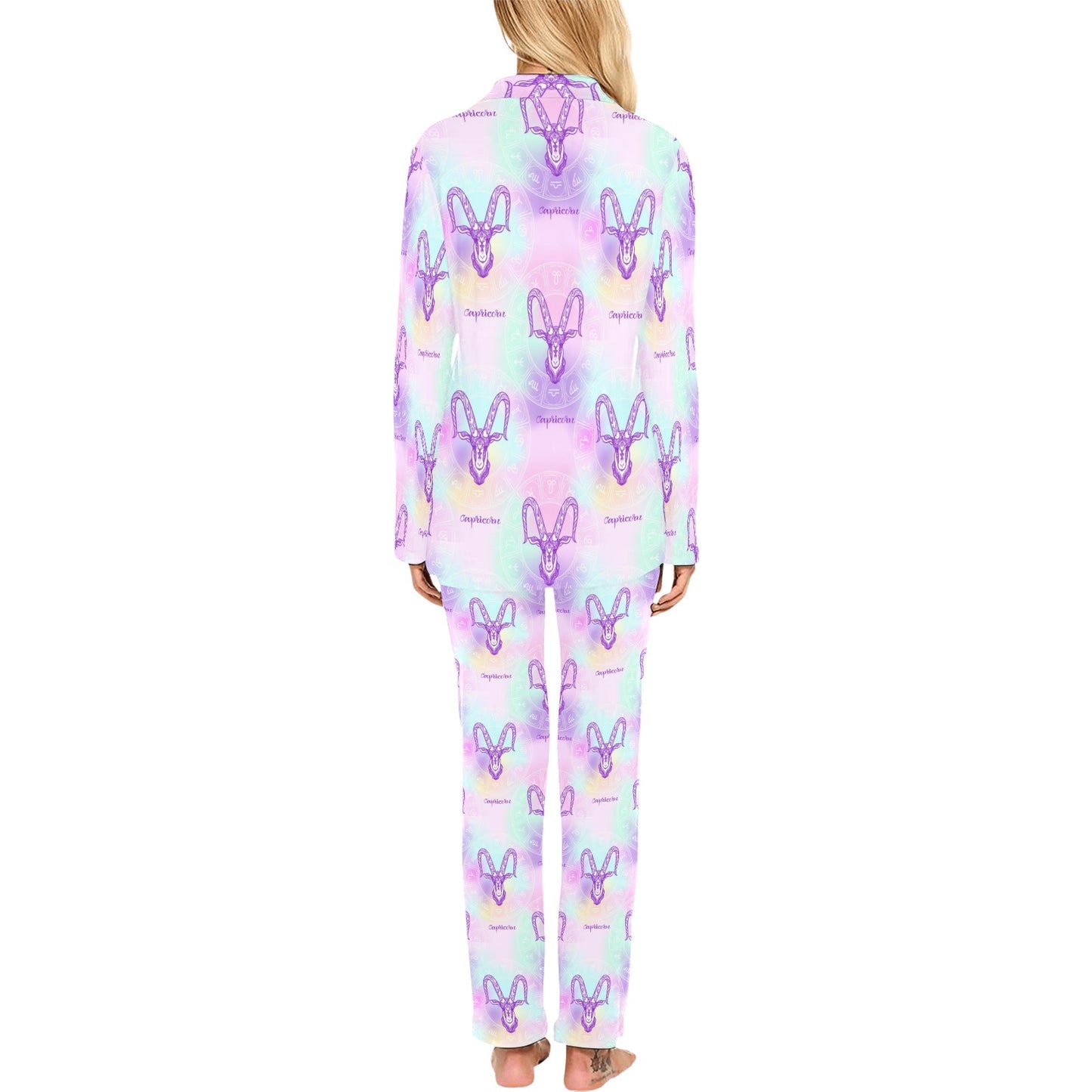 Capricorn Zodiac Pattern Print Design 02 Women's Long Pajama Set