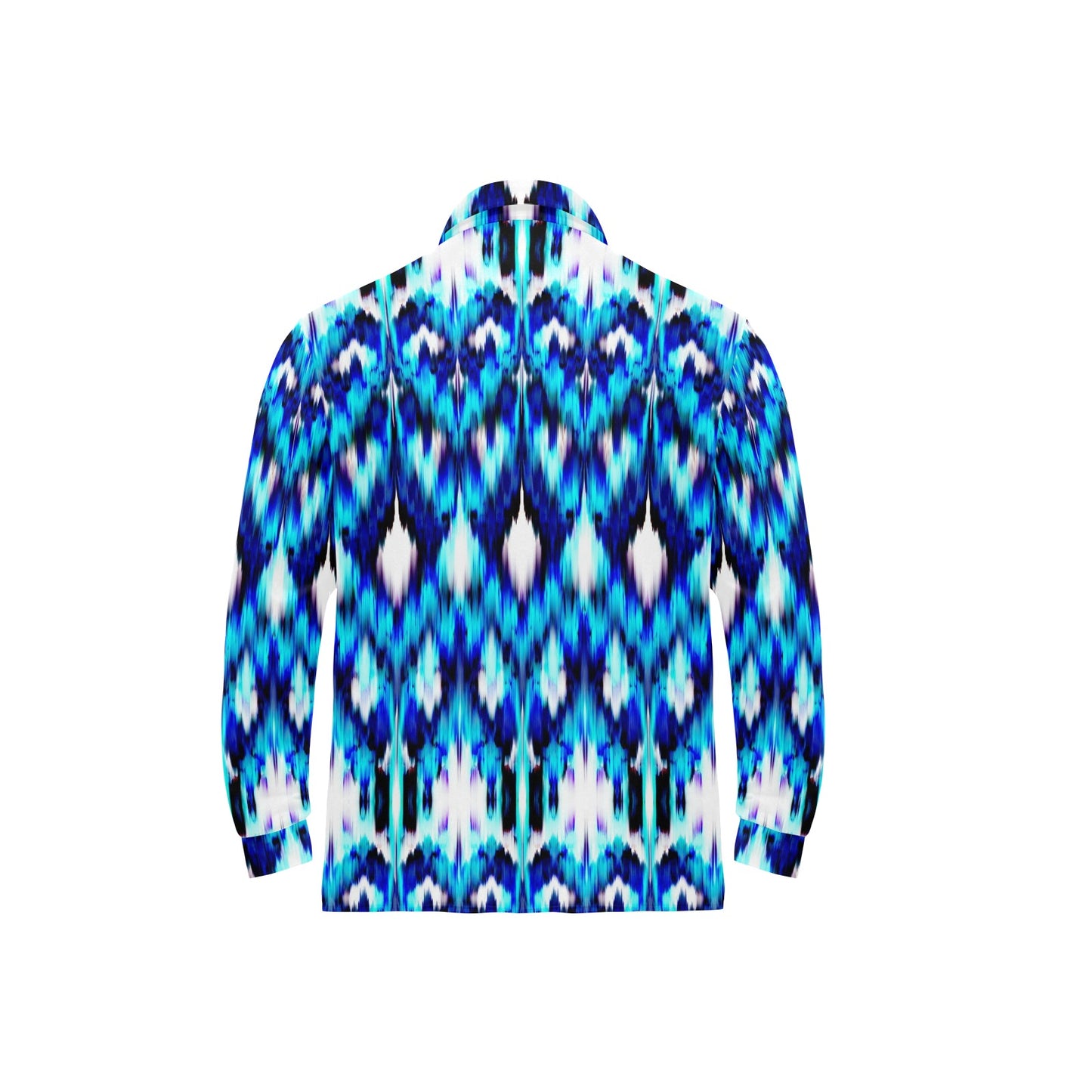 Ikat Blue Pattern Print Design 01 Long Sleeve Polo Shirt For Men's