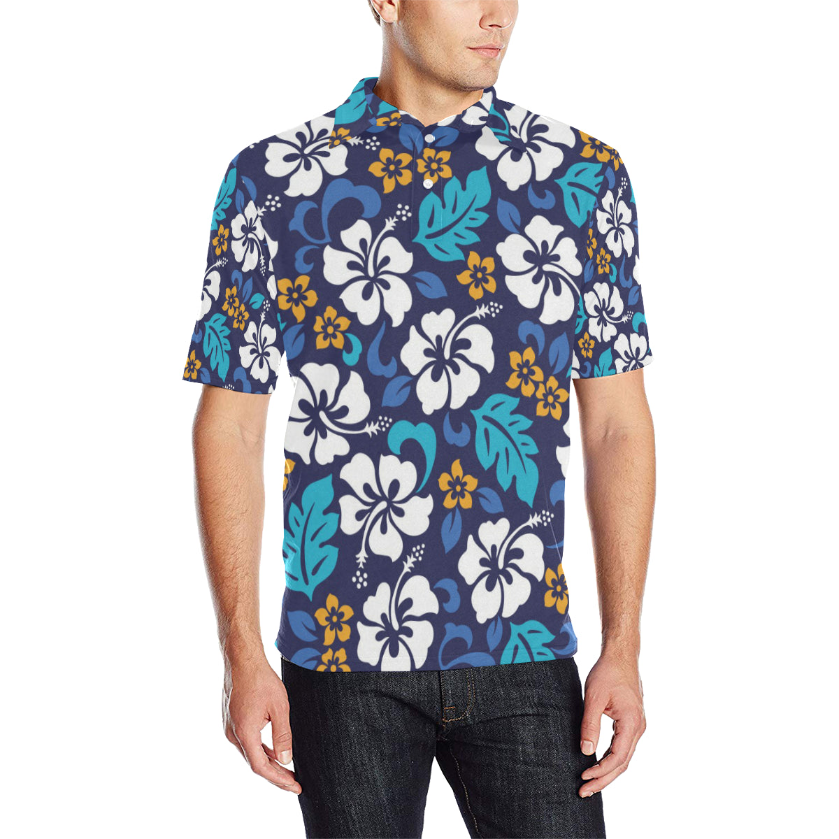 Hibiscus Pattern Print Design HB030 Men Polo Shirt