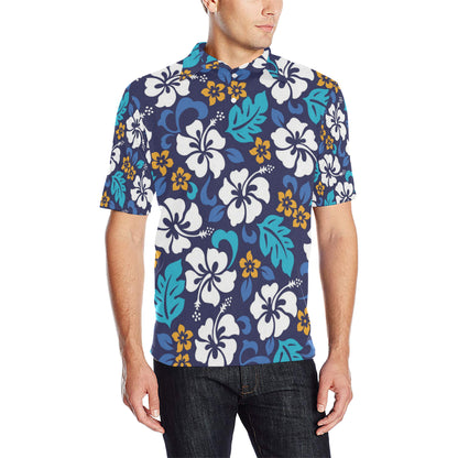 Hibiscus Pattern Print Design HB030 Men Polo Shirt