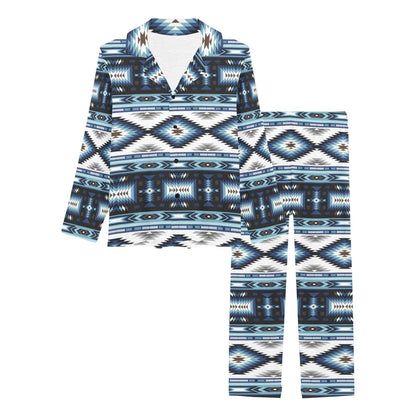 Navajo Dark Blue Print Pattern Women's Long Pajama Set