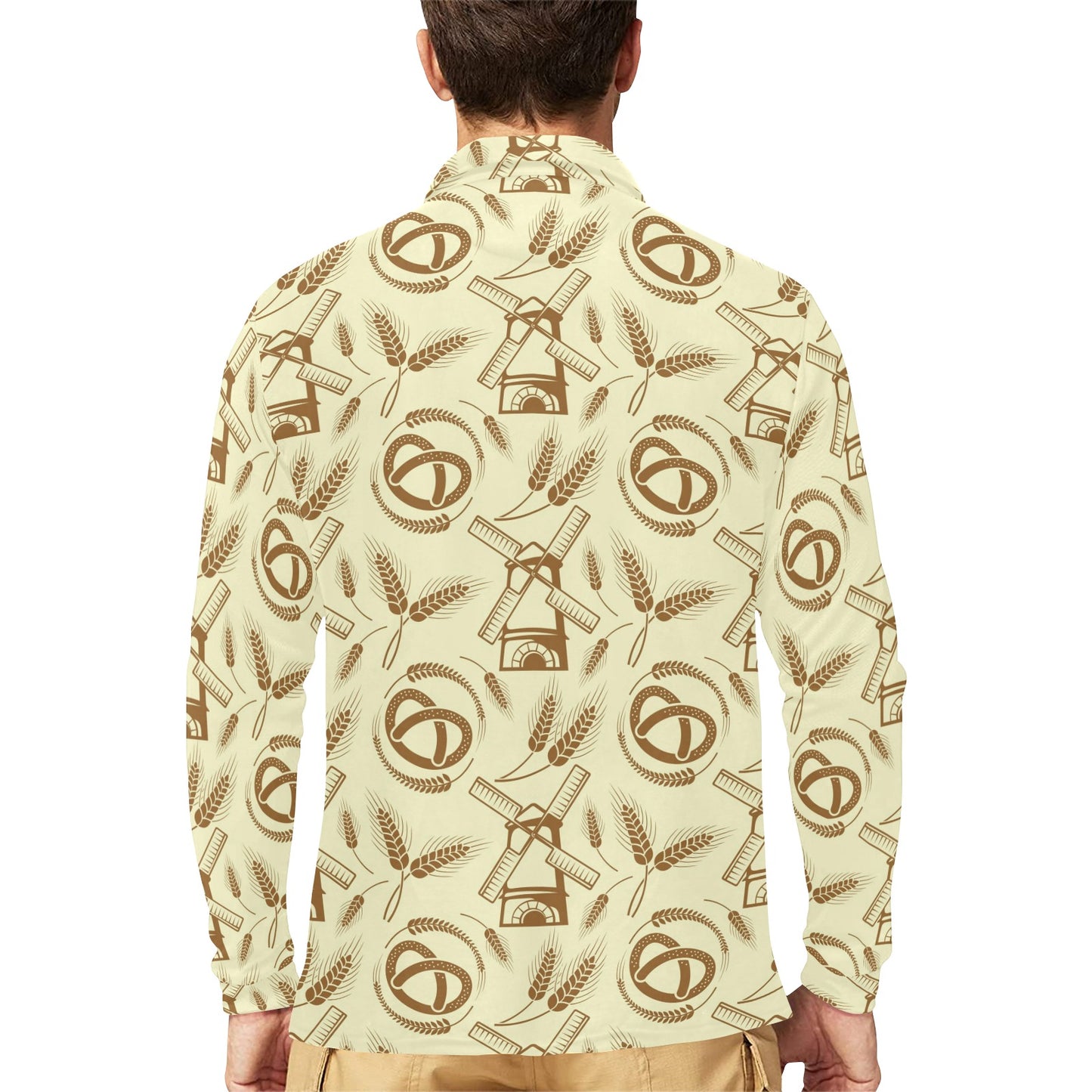 Agricultural Windmills Print Design 03 Long Sleeve Polo Shirt For Men's