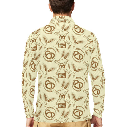 Agricultural Windmills Print Design 03 Long Sleeve Polo Shirt For Men's