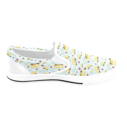 School Bus Back To School Print Design LKS303 White Slip Ons Canvas Women's Shoes