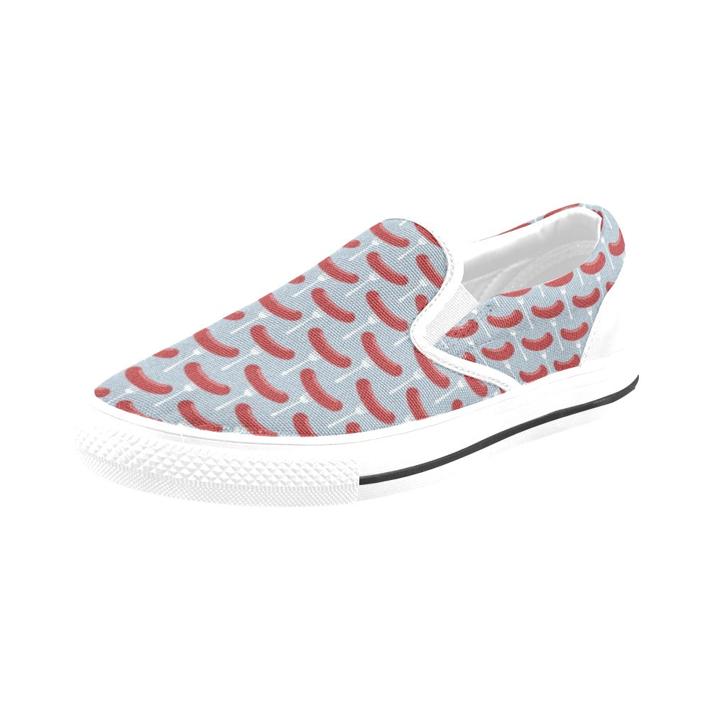 Sausage Print Design LKS301 White Slip Ons Canvas Women's Shoes