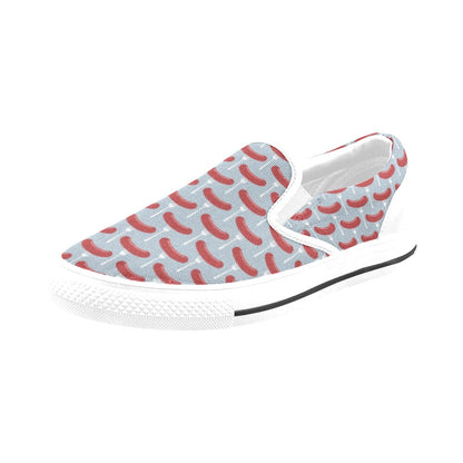 Sausage Print Design LKS301 White Slip Ons Canvas Women's Shoes