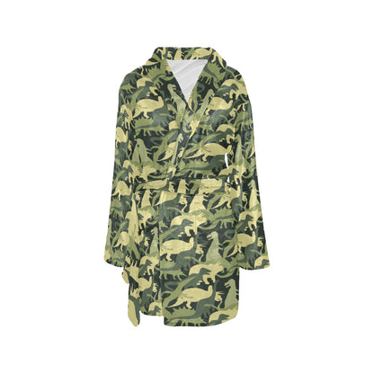 Camouflage Dinosaur Pattern Print Design 03 Women's Fleece Robe