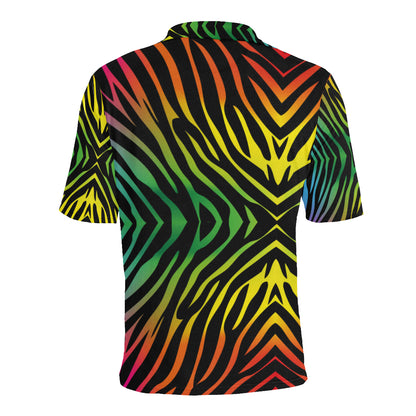Rainbow Zebra Themed Print Men Polo Shirt