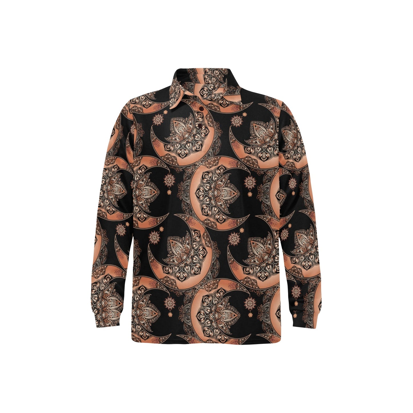 Sun Moon Mandala Long Sleeve Polo Shirt For Men's