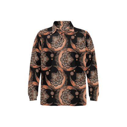 Sun Moon Mandala Long Sleeve Polo Shirt For Men's