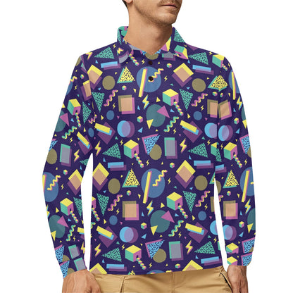 Geometric Print Design LKS401 Long Sleeve Polo Shirt For Men's