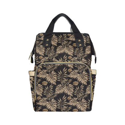 Brown Tropical Palm Leaves Diaper Bag Backpack