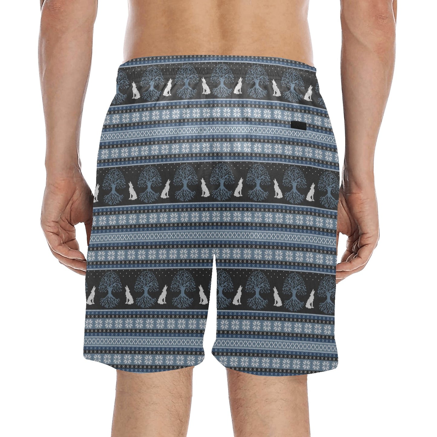 Wolf Tree of Life Knit Design Print Men's Swim Trunks Beach Shorts