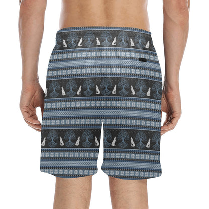 Wolf Tree of Life Knit Design Print Men's Swim Trunks Beach Shorts
