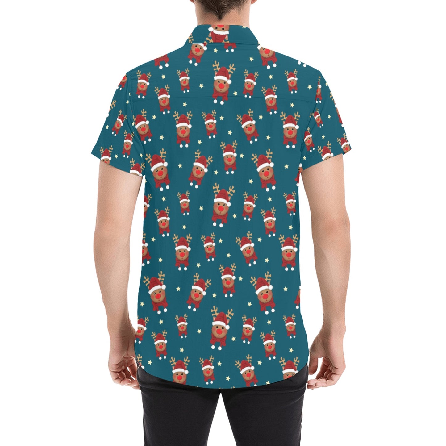 Reindeer Print Design LKS406 Men Short Sleeve Button Up Shirt