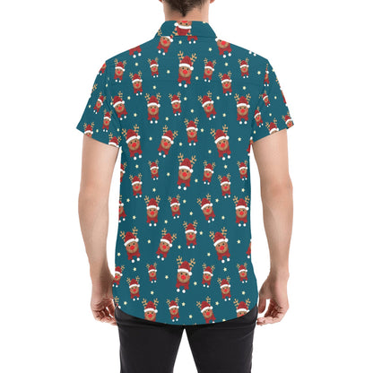 Reindeer Print Design LKS406 Men Short Sleeve Button Up Shirt