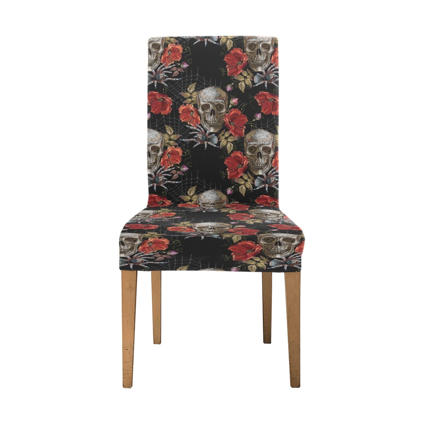 Spider Web Skull Rose Print Design LKS305 Dining Chair Slipcover