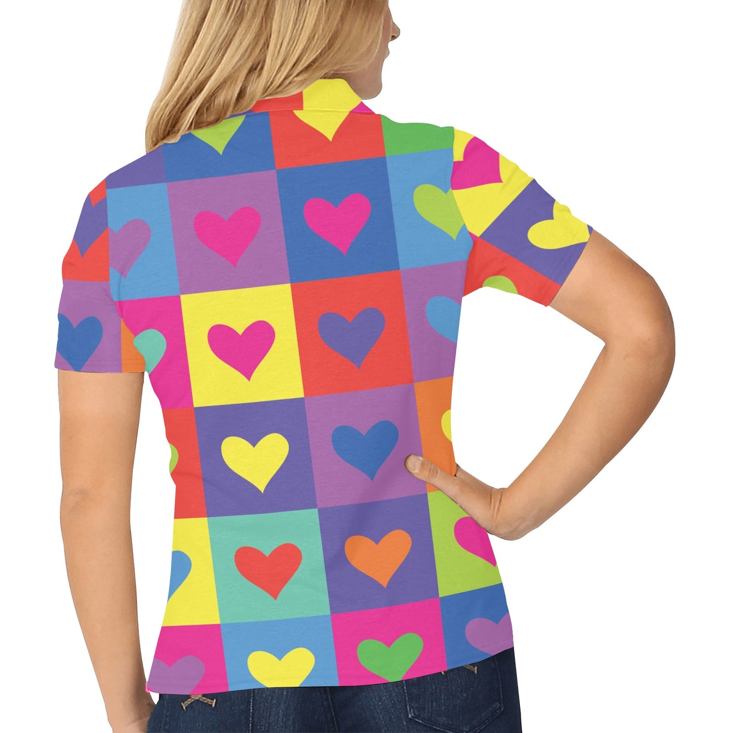 Pop Art Heart Pattern Print Design A01 Women's Polo Shirt
