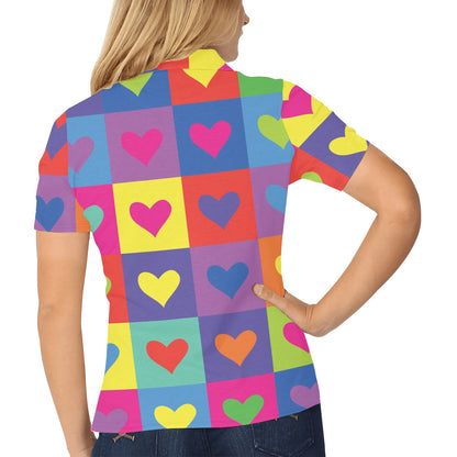 Pop Art Heart Pattern Print Design A01 Women's Polo Shirt