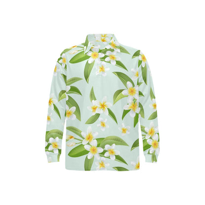 Yellow Plumeria Pattern Print Design PM024 Long Sleeve Polo Shirt For Men's