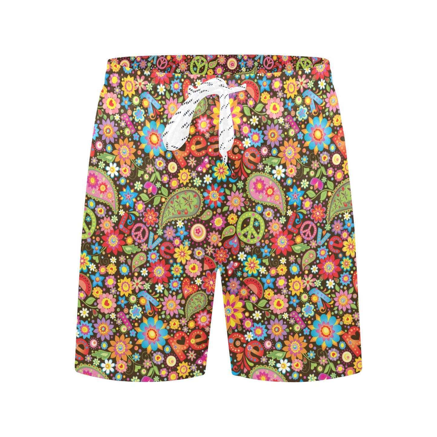 Flower Power Peace Paisley Themed Print Men's Swim Trunks Beach Shorts