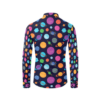 Planet Multicolor Print Design LKS302 Men's Long Sleeve Dress Shirt