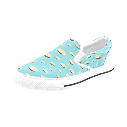 S_Mores Print Design LKS302 White Slip Ons Canvas Women's Shoes