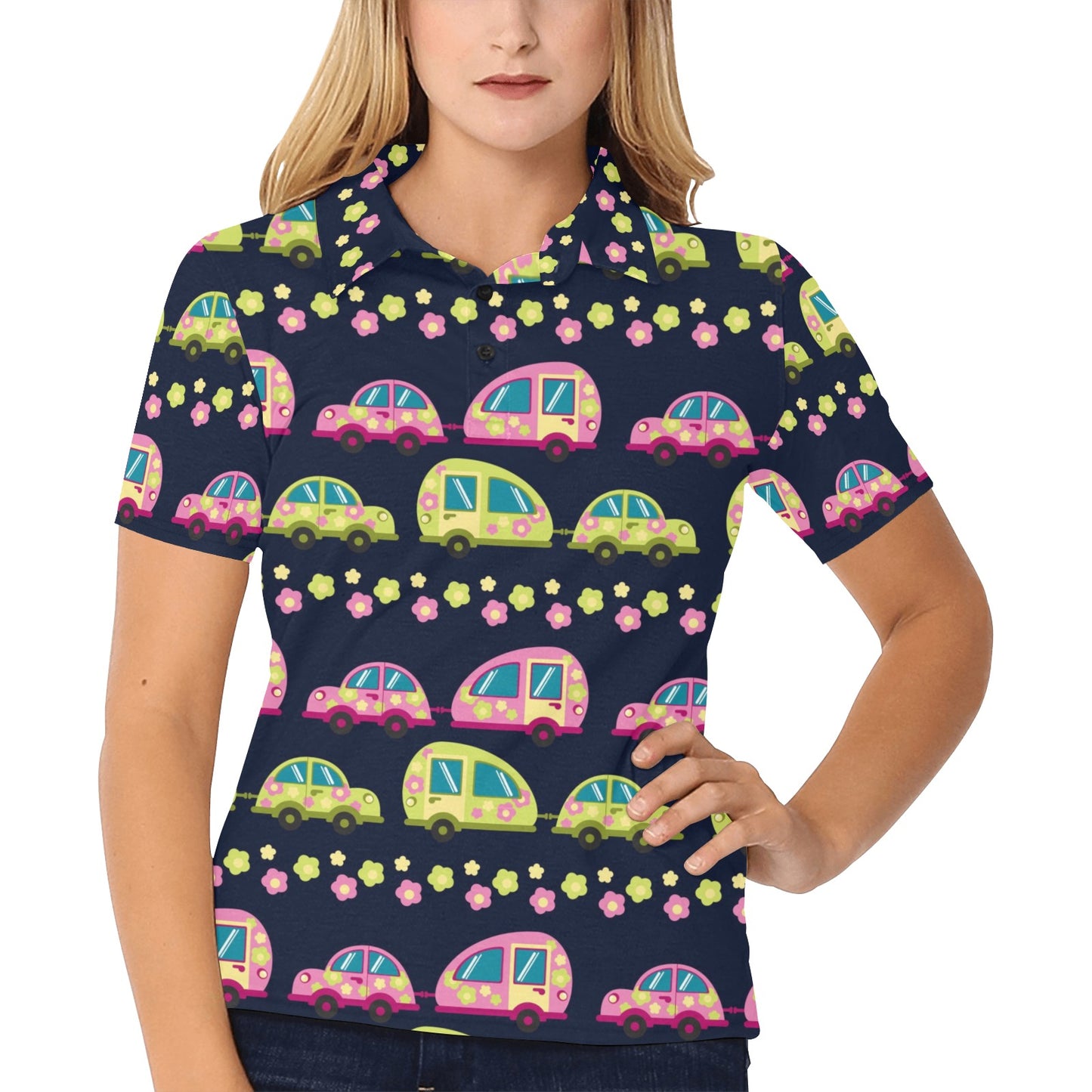 Camper Cute Camping Design No 3 Print Women's Polo Shirt