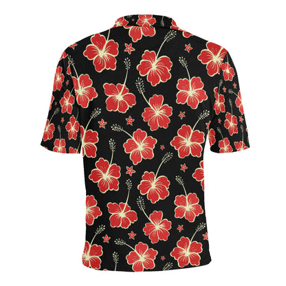 Red Hibiscus Pattern Print Design HB021 Men Polo Shirt
