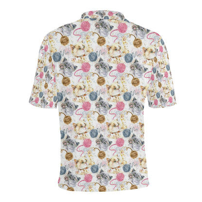 Cat Playing Yarn Pattern Print Design 07 Men Polo Shirt