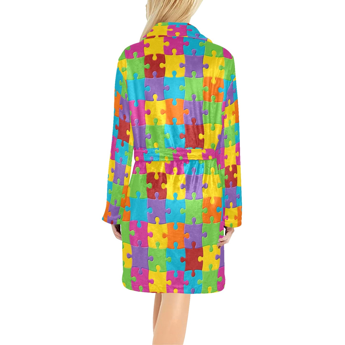 Autism Awareness Pattern Print Design 02 Women's Fleece Robe