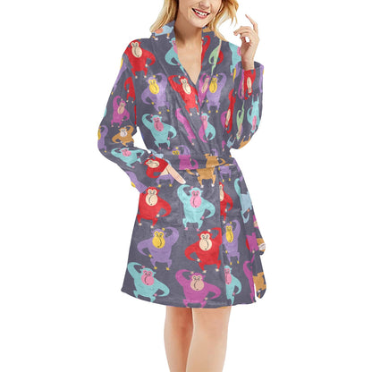 Chimpanzee Pattern Print Design 03 Women's Fleece Robe