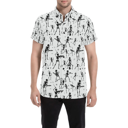 Skeleton Music Player Print Design LKS303 Men Short Sleeve Button Up Shirt