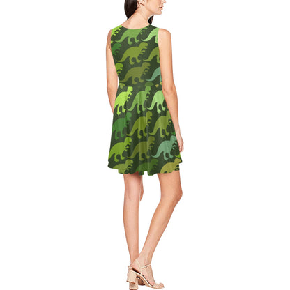 T Rex Pattern Print Design A03 Sleeveless Dress