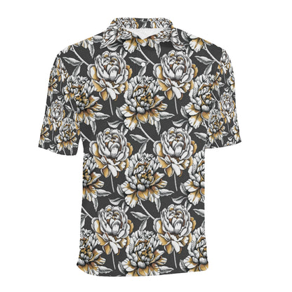 Peony Pattern Print Design PE06 Men Polo Shirt
